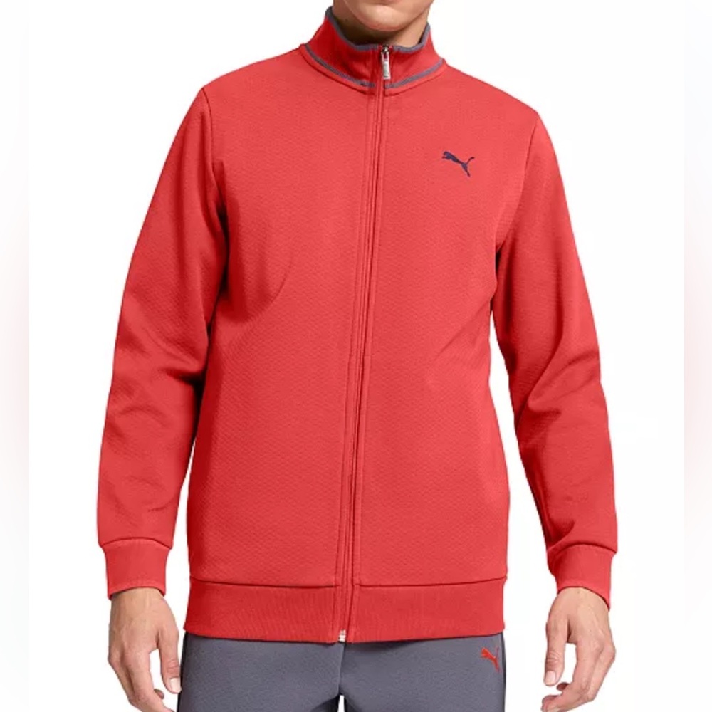 Puma Track Jacket Vintage Sport Style Textured Full-Zip Color Red fire Size M